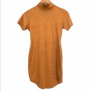 Yellow suede turtle neck dress